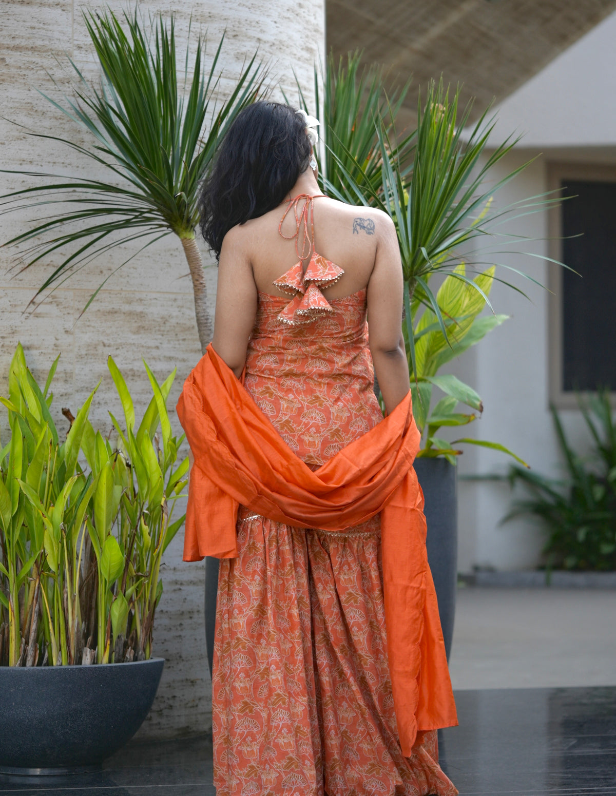 Kesar Leher Kurti Sharara Dupatta Set