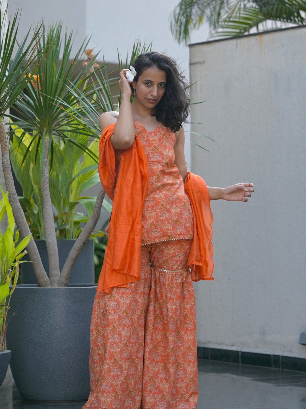 Kesar Leher Kurti Sharara Dupatta Set