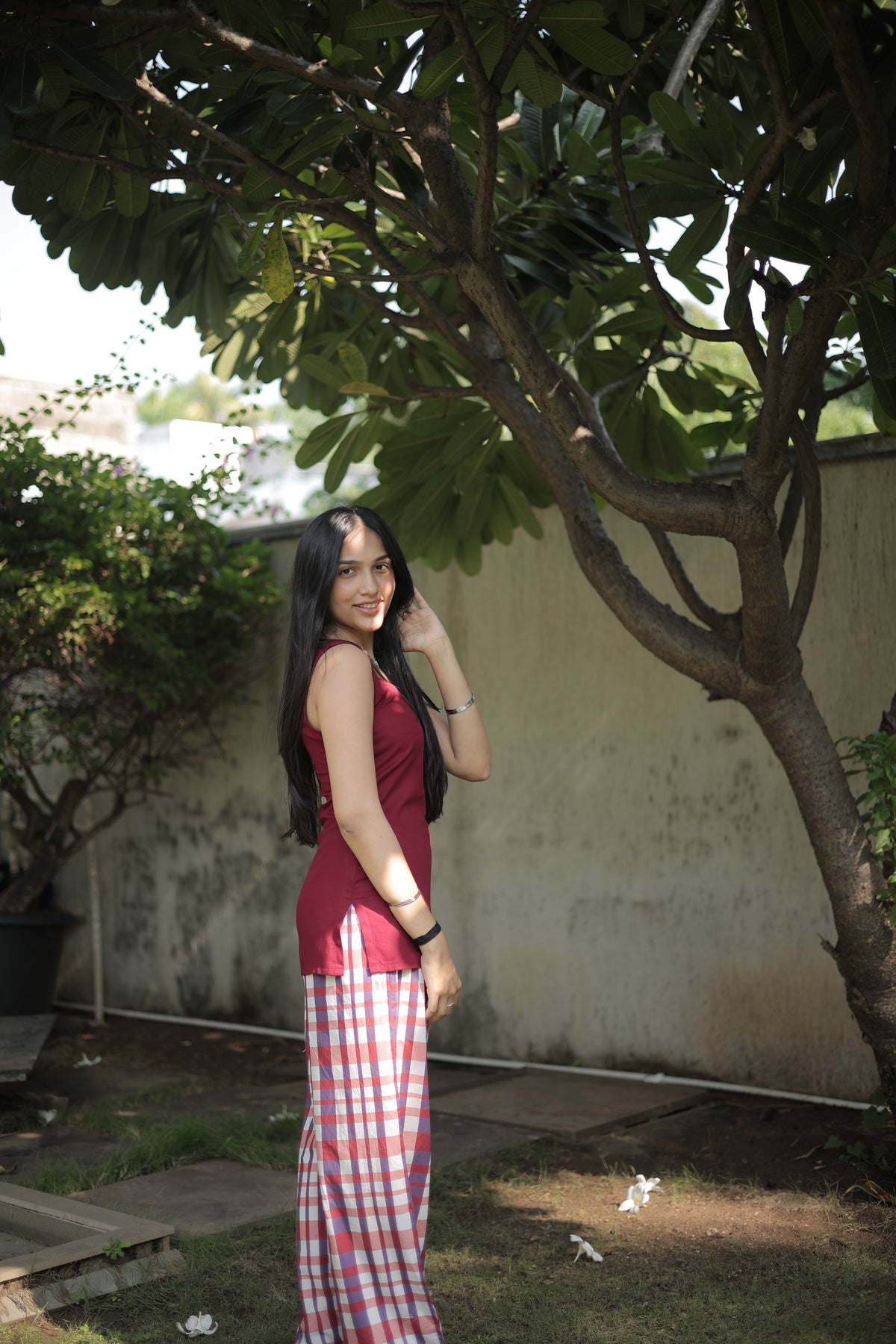 Maroon Checked Farshi Set