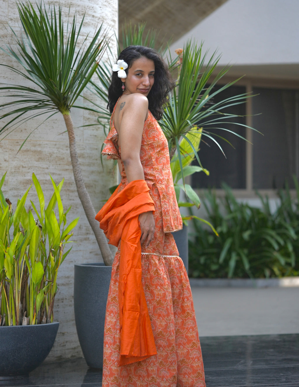 Kesar Leher Kurti Sharara Dupatta Set