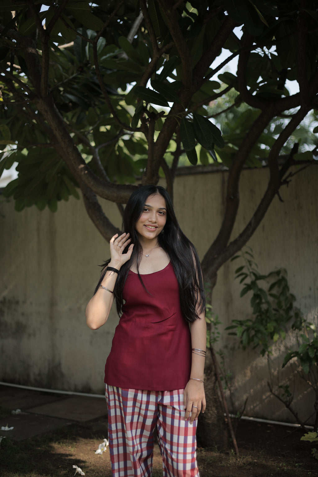 Maroon Checked Farshi Set
