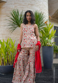 Laal Leher Kurti Sharara Dupatta Set