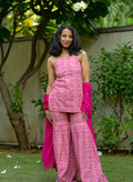 Gulabi Leher Kurti Sharara Dupatta Set
