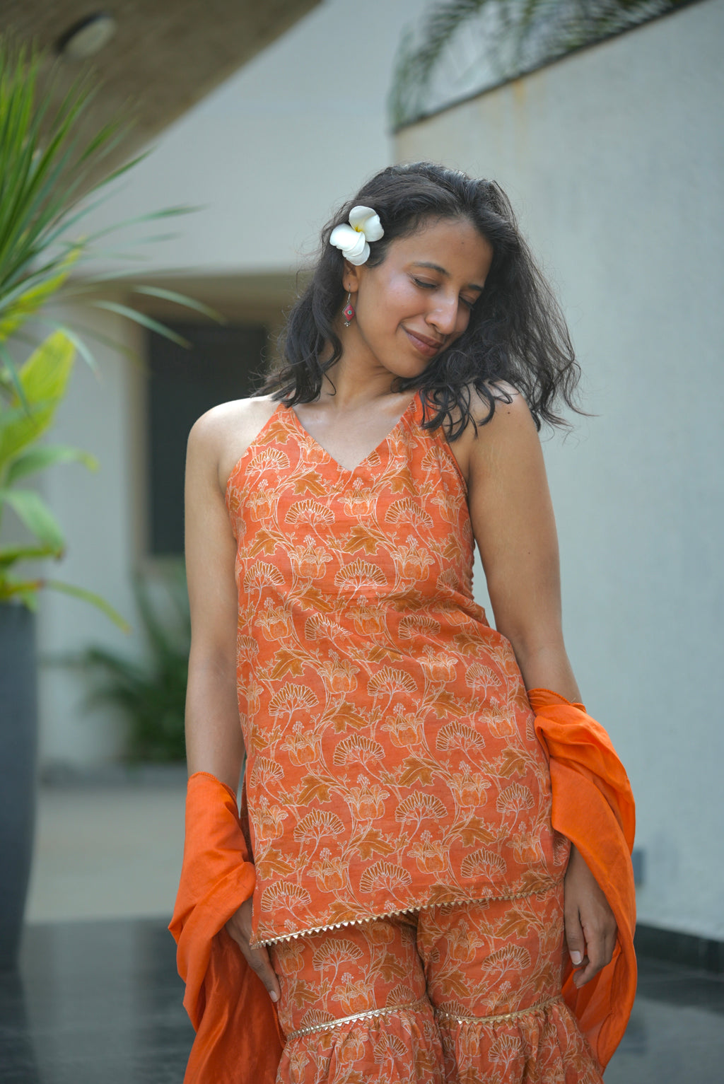 Kesar Leher Kurti Sharara Dupatta Set