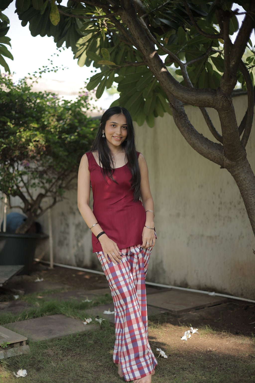 Maroon Checked Farshi Set