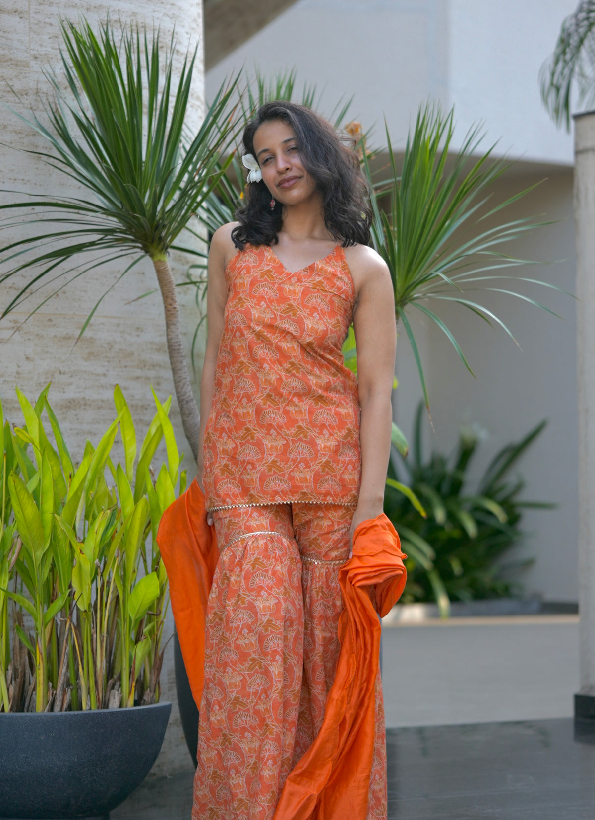 Kesar Leher Kurti Sharara Dupatta Set