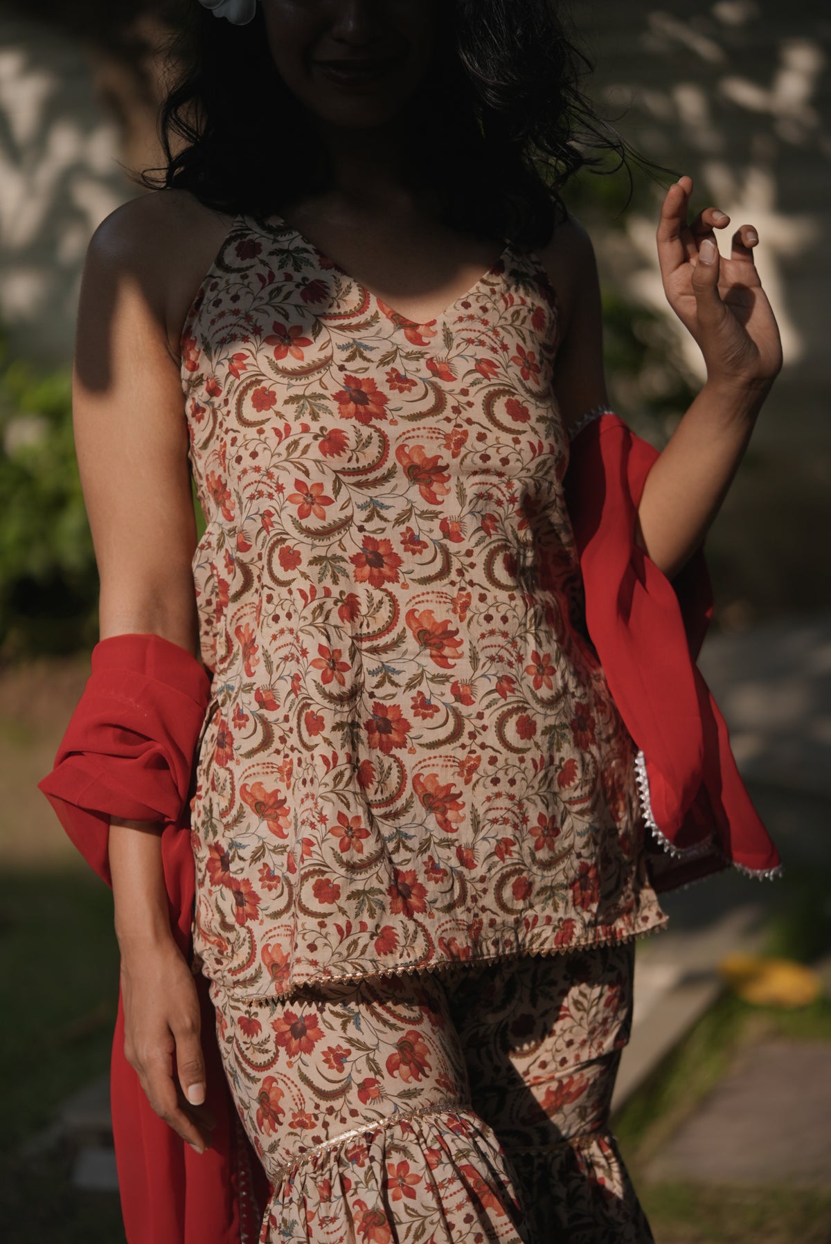 Laal Leher Kurti Sharara Dupatta Set