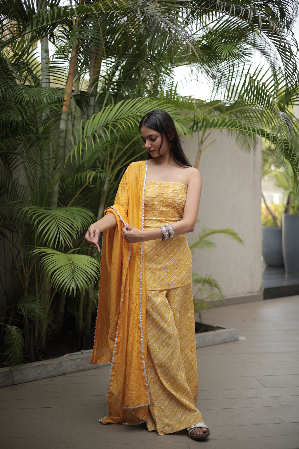 Marigold Tube Kurti Pant Dupatta Set